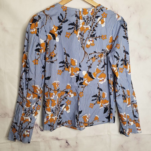 WHO WHAT WEAR Floral Stripe Long sleeve Blouse L - Picture 6 of 8